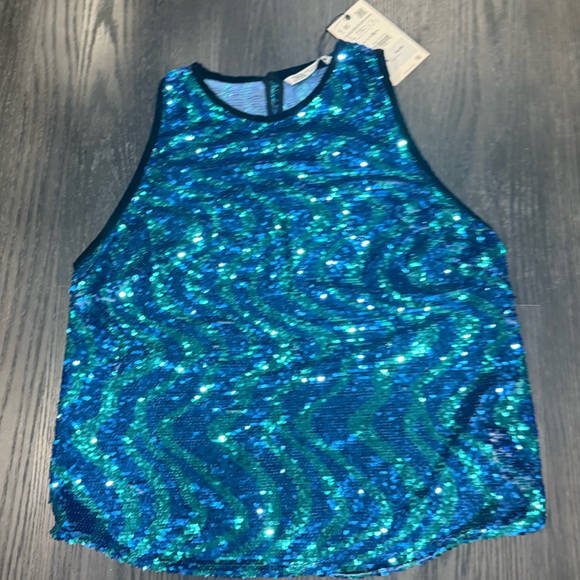 Zara Teal and Black Sequin Top - Picture 4 of 7
